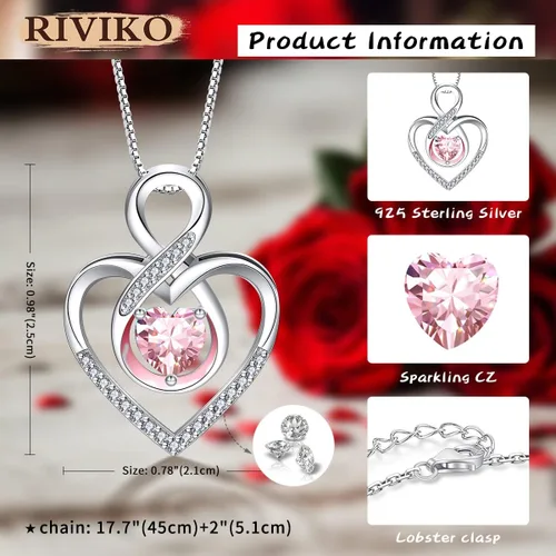 Miniatura 46 de RIVIKO Collar con símbolo de corazón infinito para mujer, plata de ley 925, delicado colgante de corazón para el día de San Valentín, día