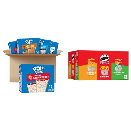 Pop-Tarts Pasteles tostadores, alimentos para el desayuno, aperitivos para niños, paquete variado (60 Pop-Tarts) + patatas fritas Pringles,