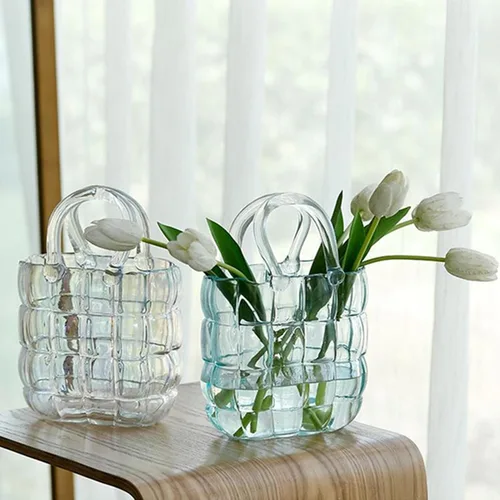 MSUIINT Florero para flores, bolsa de vidrio, bolsa de vidrio, bolsa de vidrio única, florero decorativo de boca ancha, jarrones con diseño elegante