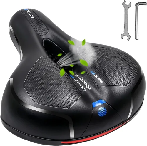 MSDADA Cómodo cojín para asiento de bicicleta, asiento de bicicleta ancho cómodo para hombres y mujeres con doble absorción de impactos, acolchado