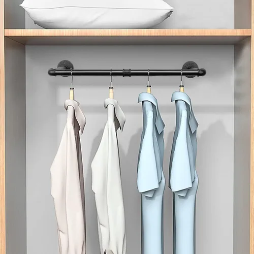 Miniatura 8 de Perchero Industrial de Tubo de Hierro para Colgar Ropa, Barra de Ropa Montada en Pared DIY, Estante de Ropa de Alta Resistencia para Dormitorio