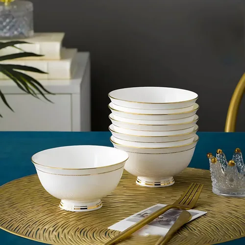 Miniatura 8 de Tazones de cerámica para sopa – Cuencos pequeños con borde dorado de 10 onzas – Porcelana de hueso premium – para helado, arroz, guarnición