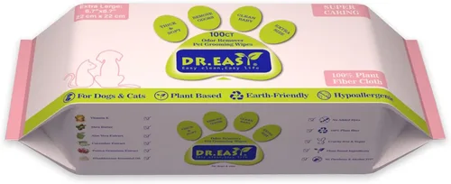 Miniatura 6 de DR.EASY Toallitas removedoras de olores para mascotas, 100 unidades, ingredientes a base de plantas de lavanda para limpieza de patas, cuerpo, nariz