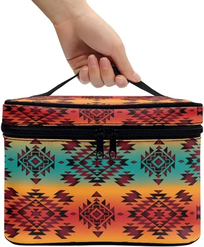 Miniatura 3 de JoyLamoria Bolsa de Maquillaje Portátil Bolsa de Cosméticos de Viaje Bolsa de Maquillaje con Gran Capacidad Bolsa con Cremallera, Aztec Southwestern