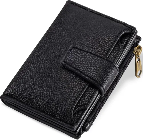 Airkit Cartera para mujer, pequeña cartera de cuero para mujer, plegable, compacta, con bloqueo RFID, tarjetero de crédito, mini bolso de viaje para