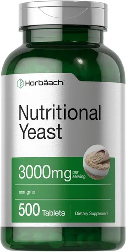 Horbaach - Tabletas nutricionales de levadura de 3000 mg | 500 unidades | con B12, B1, B2 y niacina | Suplemento sin OMG y sin gluten