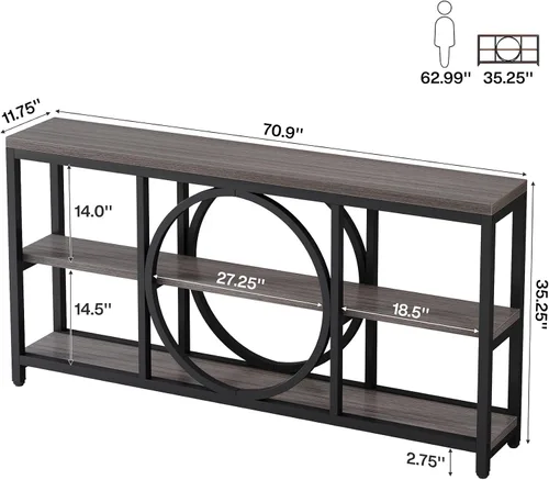 Miniatura 2 de Tribesigns Mesa consola extra larga de 70.9 pulgadas para entrada, mesa de sofá detrás del sofá con estantes de almacenamiento de madera de 3