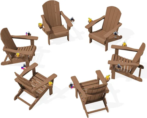 Miniatura 35 de SERWALL Silla Adirondack con portavasos – Juego de 2 sillas Adirondack compuestas para exteriores de polietileno de alta densidad para todo