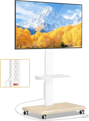 Miniatura 9 de TVON Soporte de TV móvil para televisores de 32 a 70 pulgadas, elegante soporte de TV de piso con ruedas, carro de TV móvil con 9 niveles de ajuste