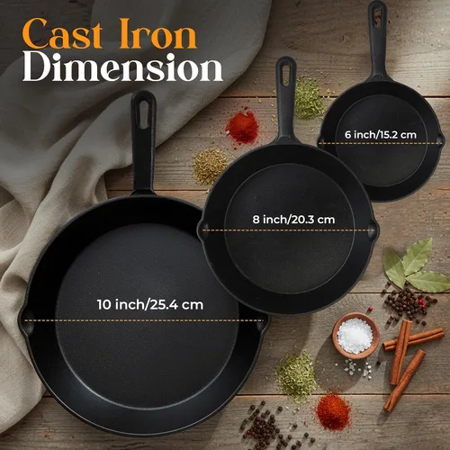 Miniatura 4 de Utopia Kitchen Juego de sartenes de hierro fundido de 3 piezas, sartén para chefs, sartenes de hierro fundido pre-sazonadas, 6, 8 y 10 pulgadas, Rojo