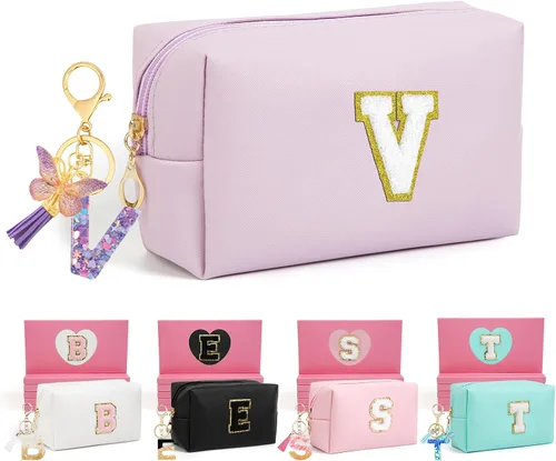 Miniatura 54 de AIBFRID 2 piezas de bolsas de maquillaje iniciales para mujeres, regalos de cumpleaños para niñas de 4 5 6 7 8 9 10 11 12 años, bolsas de cosméticos