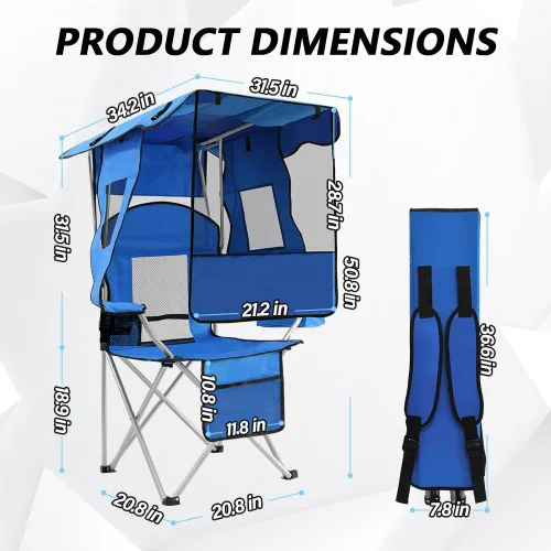 Miniatura 3 de BESTHLS Silla de camping con toldo sillas de playa plegables portátiles con enfriador, respaldo de malla, portavasos y bolsillo para campamento, Azul