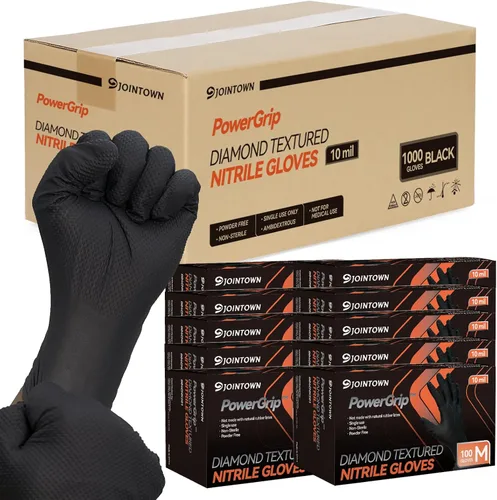 Miniatura 18 de Jointown Guantes de nitrilo resistentes mejorados de 10 mil, guantes mecánicos de nitrilo desechables, con textura de diamante elevado, caja de 100