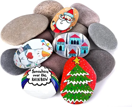 Rocas de río para pintar 12 piezas, rocas grandes de 3.5 a 5 pulgadas, piedras lisas planas para pintar, rocas de manualidades para pintar para
