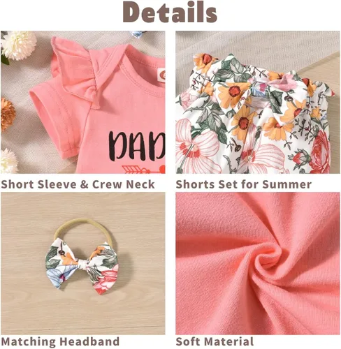 Miniatura 4 de Aalizzwell Conjunto de pantalones cortos para bebé recién nacido para el verano
