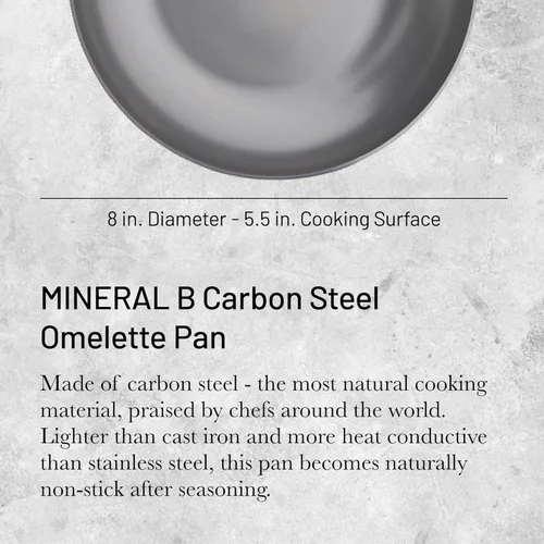 Miniatura 2 de de Buyer MINERAL B Sartén para tortilla de acero al carbono, 8 pulgadas de diámetro, superficie de cocción de 5.5 pulgadas, acabado naturalmente