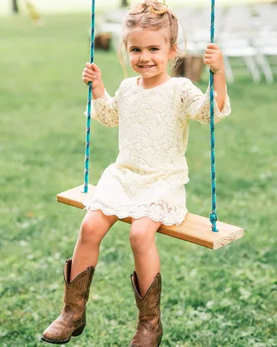 Miniatura 2 de Vestido de niña con flores, vestido de encaje con manga de 34