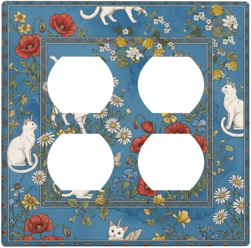 Miniatura 98 de Decorative Outlet Covers Blue Background White Cat Daisy Floral 2-Gang 1-Gang Wall Plate Single Toggle/Rocker Farmhouse Style Light Switch Covers