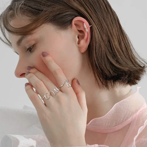 Miniatura 7 de SILVERCUTE Anillos con iniciales S925, tamaño ajustable 6-12, letra del alfabeto A-Z, joyería personalizada con iniciales trenzadas, anillos