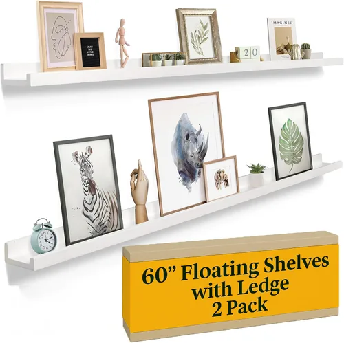 Kraftex Estante de repisa para pared [blanco, 60 pulgadas, paquete de 2] Estantes flotantes estrechos para fotos e imágenes. Estante de exhibición