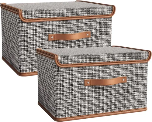 Miniatura 8 de Tuza Paquete de 2 contenedores de almacenamiento con tapas, contenedor organizador plegable de armario, caja organizadora de tela con asas, cajas