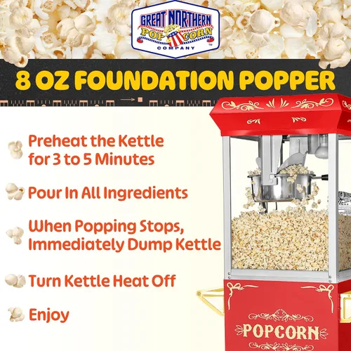 Miniatura 7 de Great Northern Popcorn - Máquina para hacer palomitas de maíz con carro, hervidor de acero inoxidable de 8 onzas que hace hasta 48 tazas, estilo Rojo