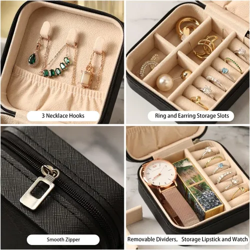 Miniatura 5 de Joyero de viaje, mini cajas de viaje portátiles para joyas, pequeño organizador de joyas para anillos, aretes, colgantes, relojes, collares, lápices