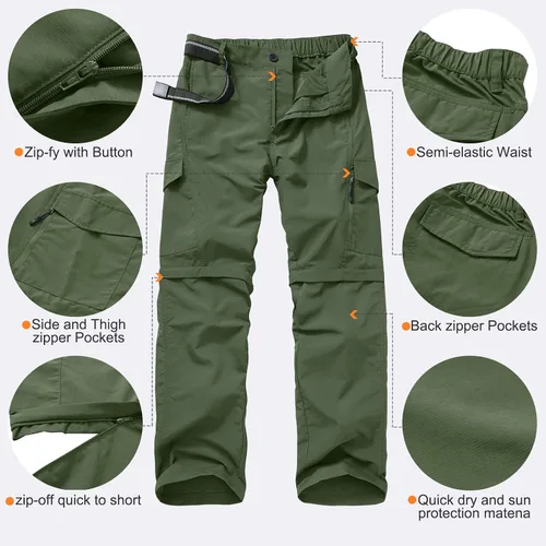 Miniatura 8 de Pantalones de senderismo para hombre, de secado rápido, ligeros, convertibles, con cremallera, para trabajo