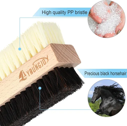 Miniatura 2 de Juego de cepillos limpiadores de zapatos de doble cara jabalí y cerdas de plástico con paño de microfibra