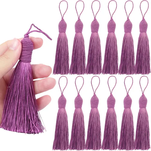 Miniatura 8 de 30 borlas de costura hechas a mano para manualidades, borlas suaves y sedosas de 5.7 pulgadas con lazo de cordón de 2.6 pulgadas para decoración