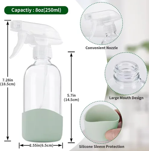 Miniatura 2 de HOMBYS Botellas vacías de vidrio transparente de 8 onzas con protección de funda de silicona, recipientes recargables para soluciones de limpieza