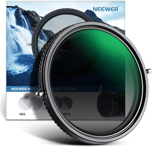 NEEWER Filtro ND Variable 2 en 1 de 77mm ND2–ND32&CPL (Filtro Polarizador Circular) Sin Cruz/30 Capas Nano Recubierto/Vidrio Óptico HD/Marco de