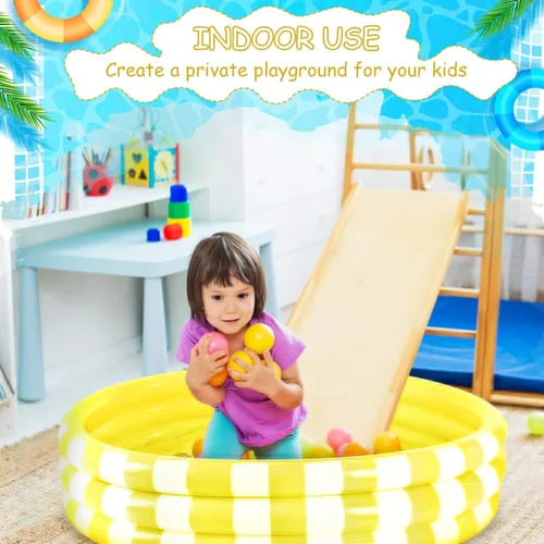 Miniatura 6 de VioraWhite Paquete de 4 piscinas inflables para niños pequeños de 48 x 10 pulgadas, color amarillo, piscina pequeña de 3 anillos redondos
