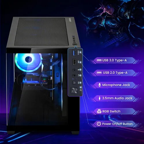 Miniatura 6 de STORMCRAFT Sirius PC Gamer Intel i5 14400F, RTX 5060 Ti 16GB, 32GB DDR5 RAM 6000 RGB de memoria, 1TB NVMe SSD, Chipset B760, PSU Gold de 650W, USB