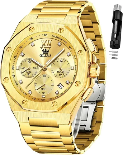 Miniatura 10 de OLEVS - Relojes de acero inoxidable para hombre, reloj de negocios y vestir de gran tamaño, fácil de leer, analógico, impermeable, luminoso, casual