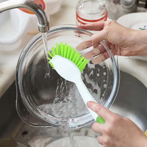 Miniatura 4 de Paquete de 2 cepillos de cocina verde para limpiar platos, ollas, fregadero y baño con mango largo cómodo
