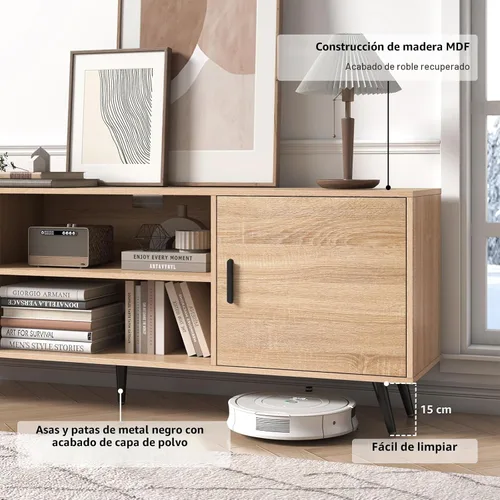Miniatura 7 de Soporte de TV moderno de mediados de siglo, 70 pulgadas para TV de 75 pulgadas, madera con almacenamiento, centro de entretenimiento para sala