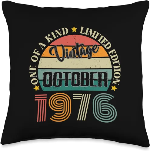 Vintage Birthday Retro Limited Edition Retro Gifts 48 Year Old Vintage October 1976 48th Birthday Retro Throw Pillow, 16x16, Multicolor