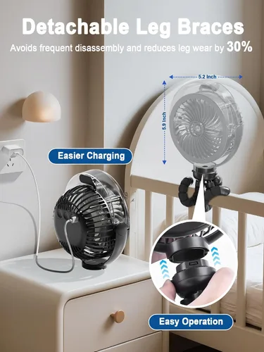 Miniatura 3 de Ventilador de cochecito nebulizador, ventilador portátil con batería de 6000 mAh con luz y giro de 360°, ventiladores personales con trípode
