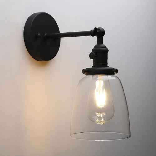 Miniatura 9 de Pathson Loft - Lámpara de pared vintage de 5.6 pulgadas de diámetro con pantalla de vidrio transparente ovalada, lámpara de pared industrial vintage
