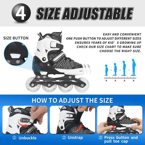 Miniatura 5 de Nattork Patines en línea ajustables para niños y niñas, azul negro rojo con ruedas iluminadas, patinaje sobre ruedas juvenil para principiantes de 3