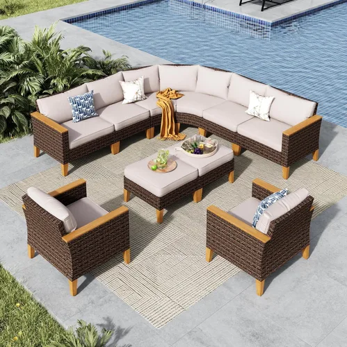 Miniatura 30 de MFSTUDIO Juego de 2 muebles de ratán para patio, sofá biplaza de mimbre para exteriores, juego de conversación para jardín, piscina, patio trasero