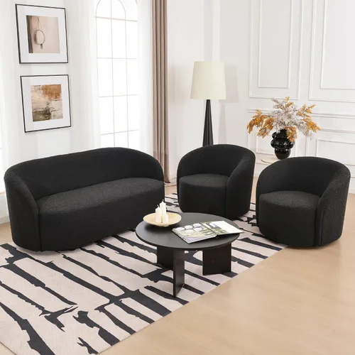 Miniatura 12 de KINWELL Silla giratoria Boucle de 34 pulgadas con juego otomano redondo de 18 pulgadas, juego totalmente ensamblado de silla y reposapiés de sherpa