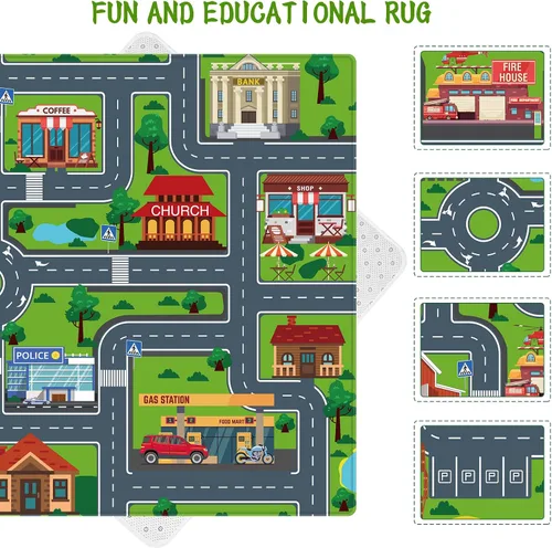 Miniatura 6 de Tapete de juego de automóvil para niños, alfombra para sala de juegos, alfombra de tráfico de ciudad, alfombra de juego para piso, alfombra de juego