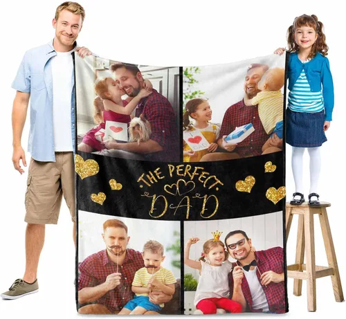 Miniatura 4 de Manta personalizada para el Día del Padre, regalos para papá, mantas personalizadas con fotos, mantas personalizadas de collage de fotos, manta suave