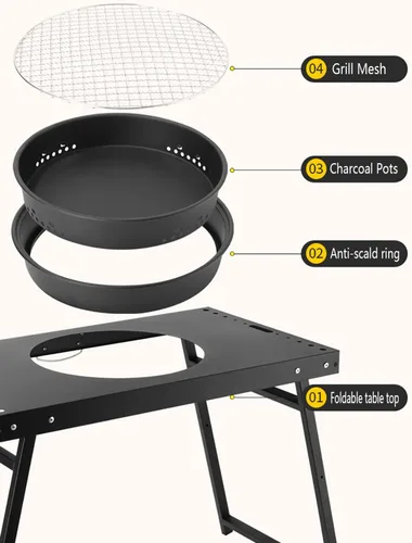 Miniatura 5 de Parrilla de carbón portátil, parrilla plegable de acero al carbono negra 25.5 in Patio Barbecue BBQ Grill,for Outdoor Cooking, Patio, Party
