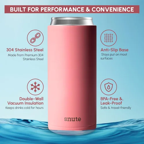 Miniatura 5 de Enfriador de latas para cerveza, refrescos, agua con gas, acero inoxidable aislado al vacío para latas de 12 onzas (rosa, delgado)