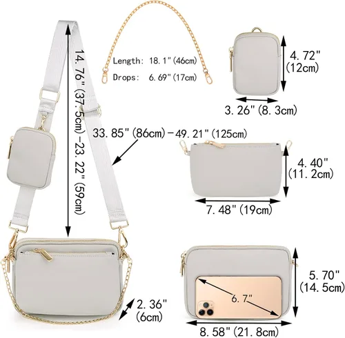 Miniatura 6 de UTO Pequeñas bolsas cruzadas para mujer, 3 en 1, diseño de moda, mini cangurera con correa