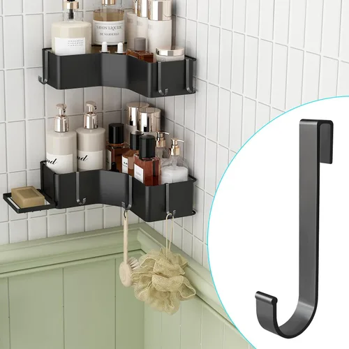Miniatura 6 de Gancho en J para estantería de alambre, 20 ganchos de rejilla de aluminio, ganchos en S resistentes para colgar utensilios de cocina, cucharas, Negro