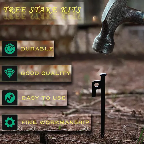 Miniatura 2 de Kits de estacas para árboles, estacas y kits de soporte para protección contra huracanes y mal tiempo, incluye 3 estacas de acero resistente de 11.8